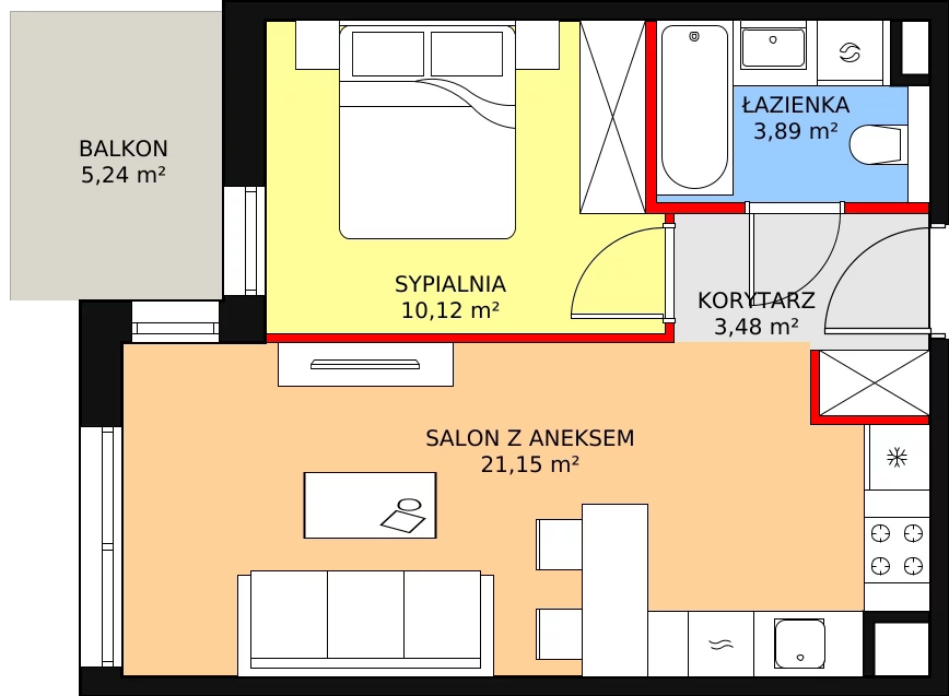 Mieszkanie 38,64 m², piętro 4, oferta nr 7C-4-6, Naramowice Odnova II, Poznań, Naramowice, ul. Bielicowa