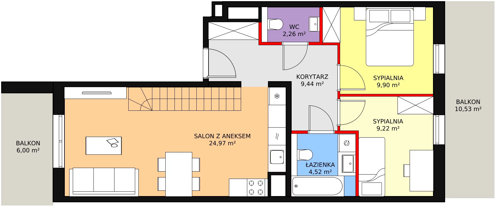 3 pokoje, mieszkanie 76,31 m², piętro 4, oferta nr 7C-4-9, Naramowice Odnova II, Poznań, Naramowice, ul. Bielicowa