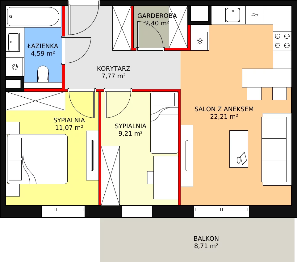 Mieszkanie 57,25 m², piętro 1, oferta nr 7D-1-2, Naramowice Odnova II, Poznań, Naramowice, ul. Bielicowa