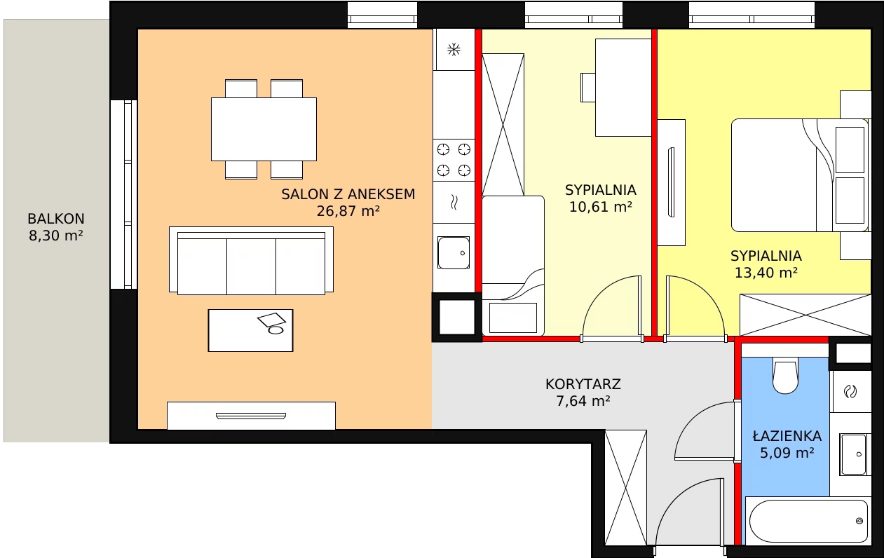 3 pokoje, mieszkanie 63,61 m², piętro 1, oferta nr 7D-1-3, Naramowice Odnova II, Poznań, Naramowice, ul. Bielicowa