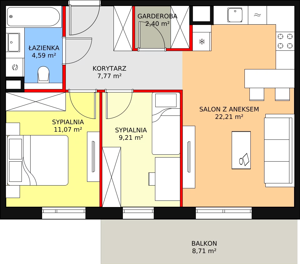 Mieszkanie 57,25 m², piętro 2, oferta nr 7D-2-2, Naramowice Odnova II, Poznań, Naramowice, ul. Bielicowa