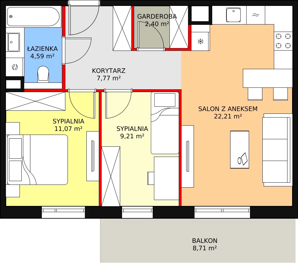 Mieszkanie 57,25 m², piętro 3, oferta nr 7D-3-2, Naramowice Odnova II, Poznań, Naramowice, ul. Bielicowa