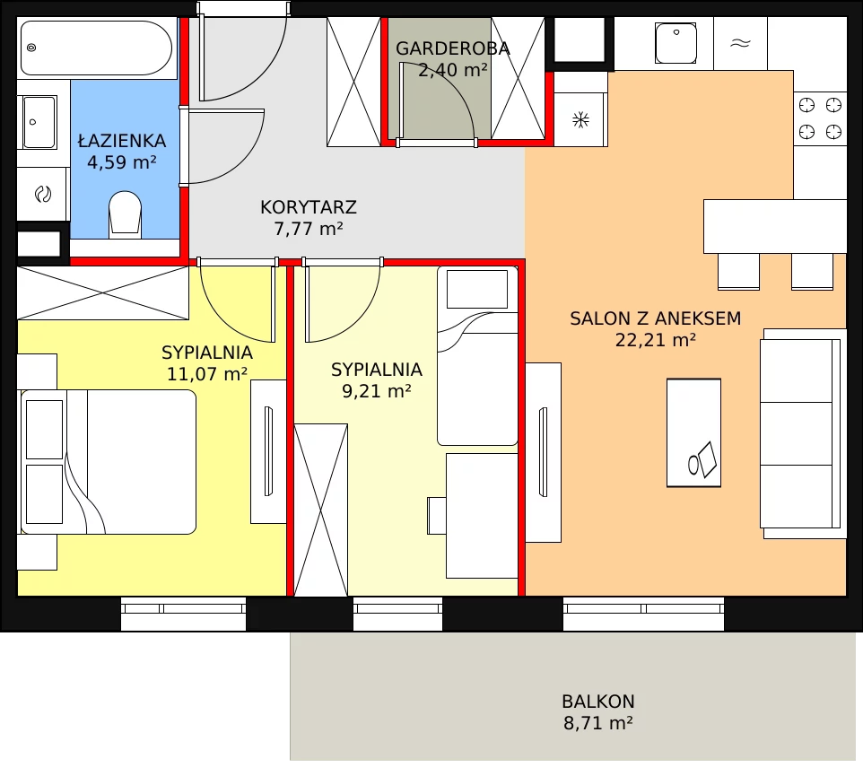 Mieszkanie 57,25 m², piętro 4, oferta nr 7D-4-2, Naramowice Odnova II, Poznań, Naramowice, ul. Bielicowa