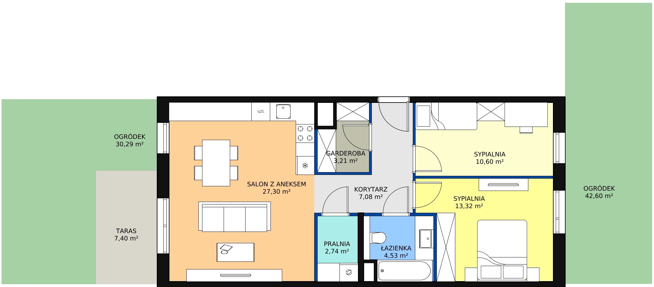 3 pokoje, mieszkanie 68,78 m², parter, oferta nr 7E-0-1, Naramowice Odnova II, Poznań, Naramowice, ul. Bielicowa
