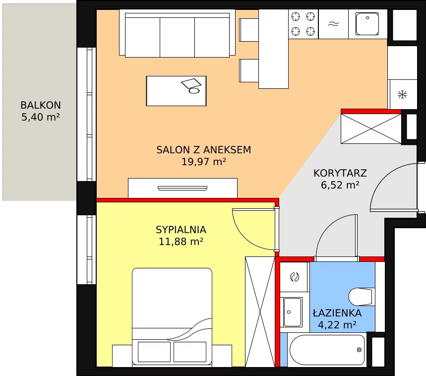 Mieszkanie 42,59 m², piętro 1, oferta nr 7E-1-2, Naramowice Odnova II, Poznań, Naramowice, ul. Bielicowa