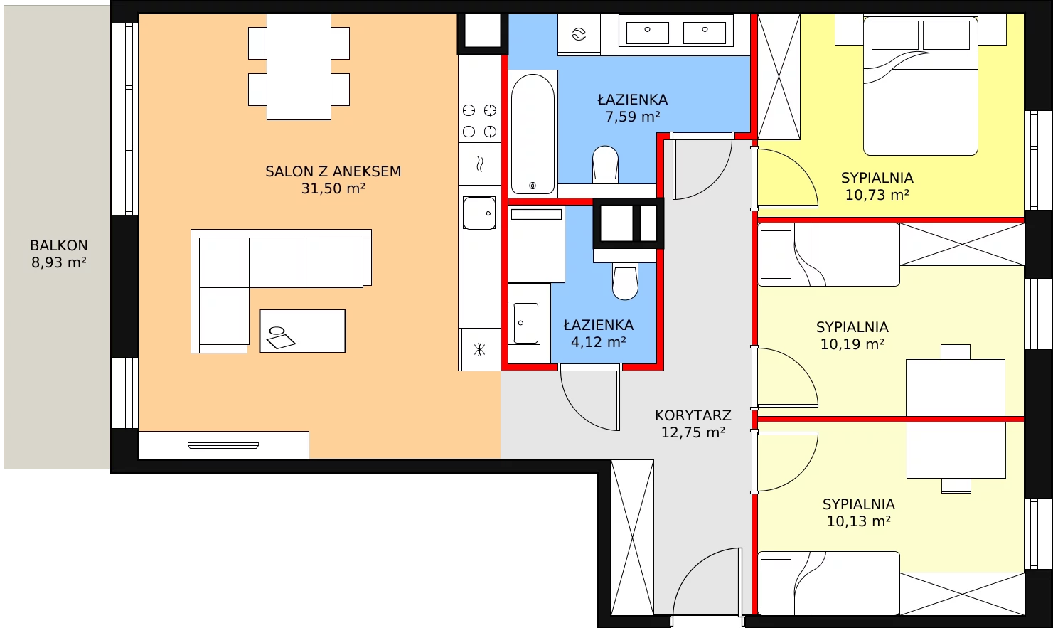 4 pokoje, mieszkanie 87,01 m², piętro 1, oferta nr 7E-1-3, Naramowice Odnova II, Poznań, Naramowice, ul. Bielicowa