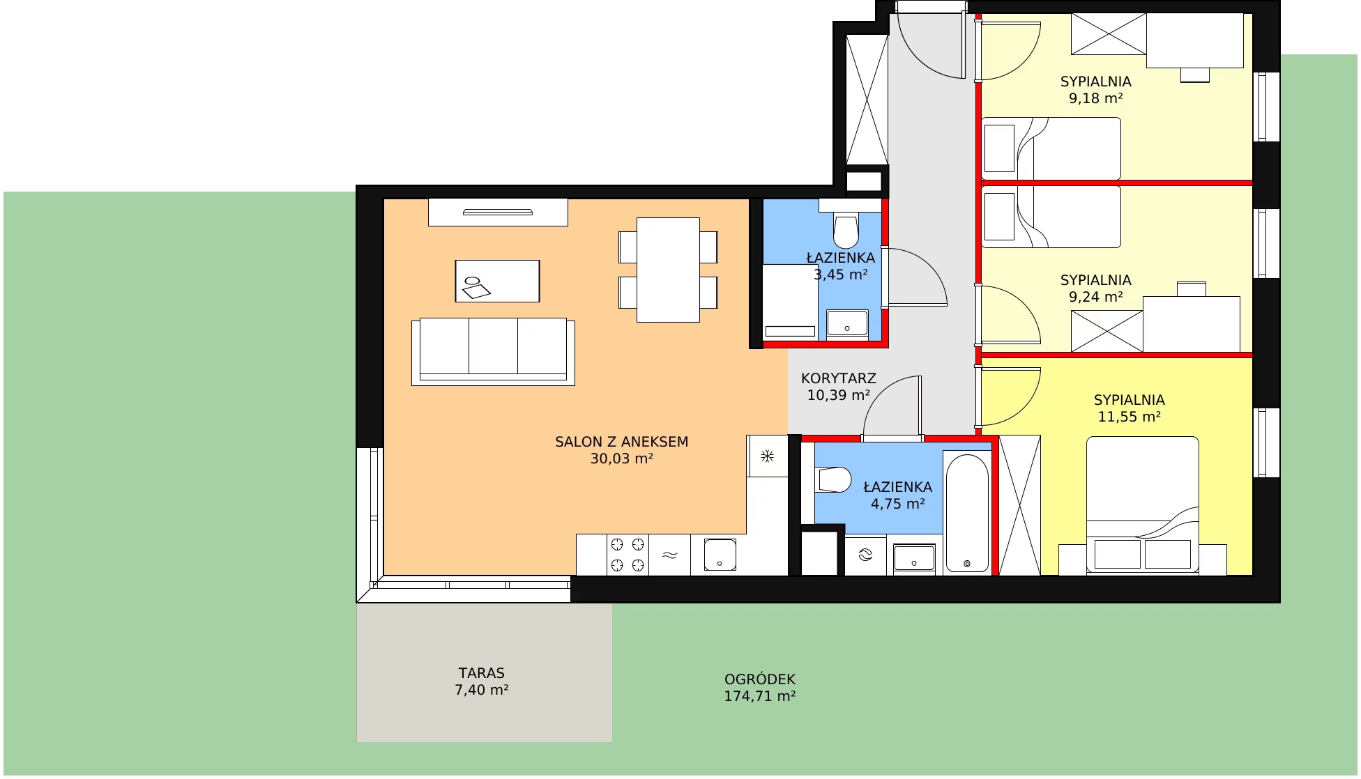 4 pokoje, mieszkanie 78,59 m², parter, oferta nr 7F-0-1, Naramowice Odnova II, Poznań, Naramowice, ul. Bielicowa