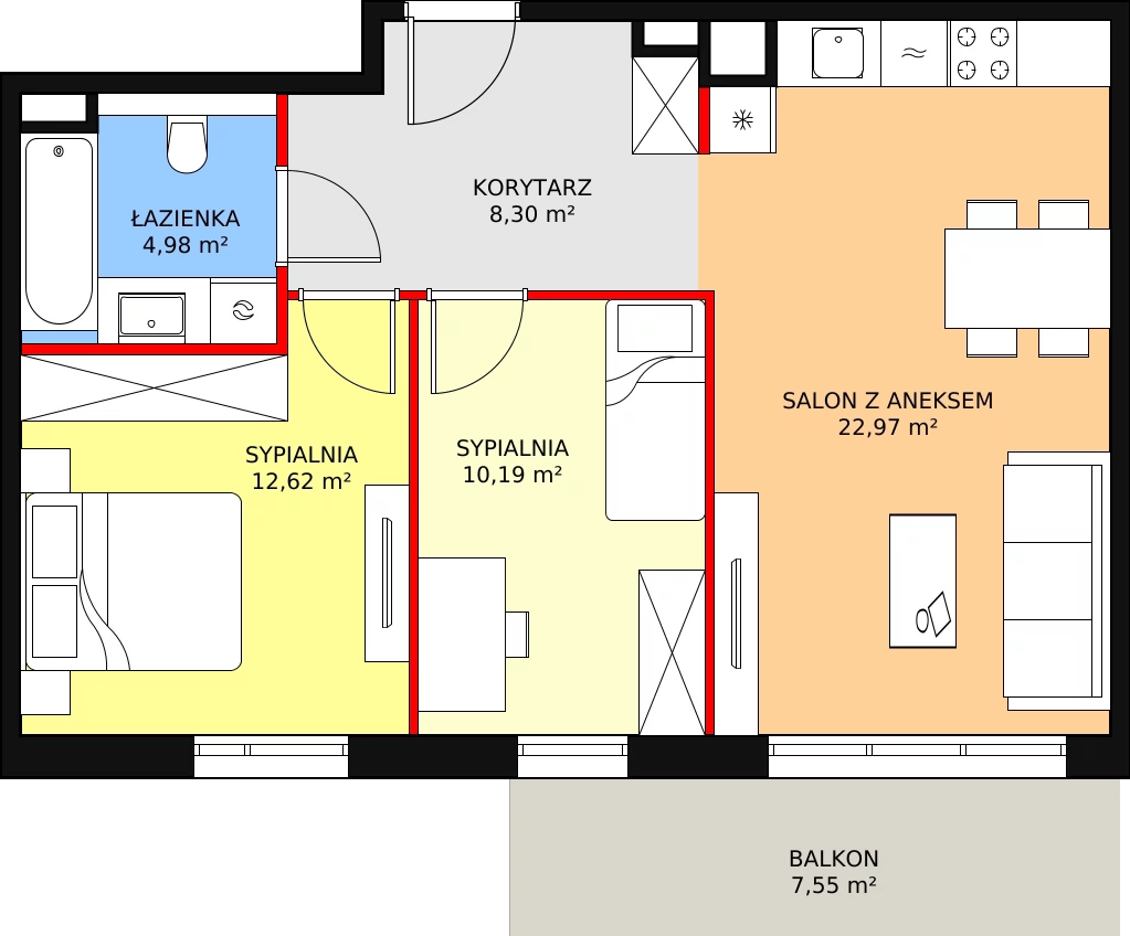 Mieszkanie 59,06 m², piętro 1, oferta nr 7F-1-2, Naramowice Odnova II, Poznań, Naramowice, ul. Bielicowa