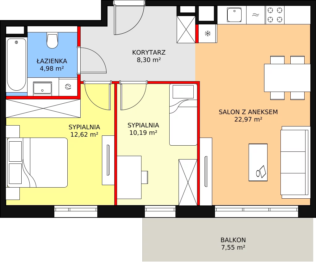 Mieszkanie 59,06 m², piętro 2, oferta nr 7F-2-2, Naramowice Odnova II, Poznań, Naramowice, ul. Bielicowa