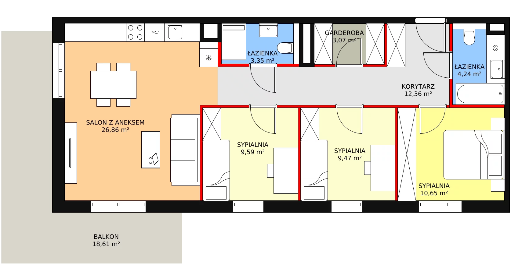 4 pokoje, mieszkanie 79,59 m², piętro 1, oferta nr 8A-1-1, Naramowice Odnova II, Poznań, Naramowice, ul. Bielicowa