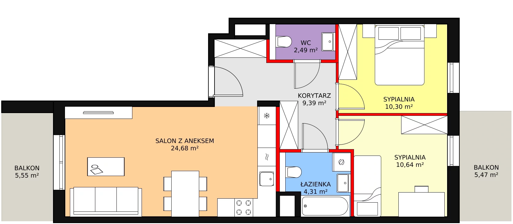 3 pokoje, mieszkanie 61,81 m², piętro 1, oferta nr 8A-1-6, Naramowice Odnova II, Poznań, Naramowice, ul. Bielicowa