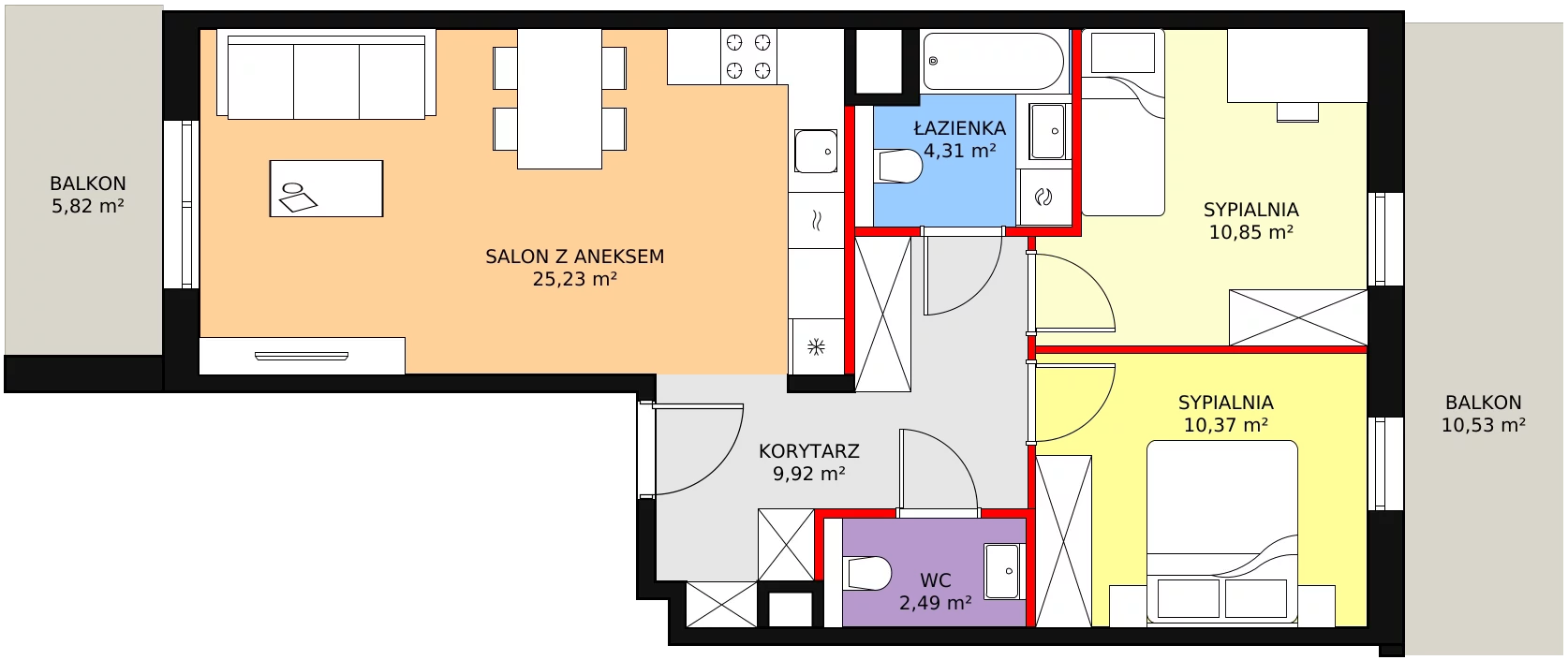 3 pokoje, mieszkanie 63,17 m², piętro 1, oferta nr 8C-1-1, Naramowice Odnova II, Poznań, Naramowice, ul. Bielicowa