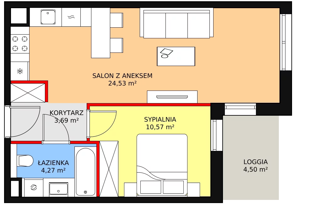 Mieszkanie 43,06 m², piętro 4, oferta nr 8C-4-4, Naramowice Odnova II, Poznań, Naramowice, ul. Bielicowa