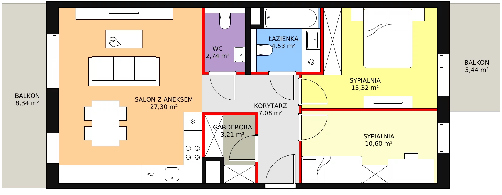 3 pokoje, mieszkanie 68,78 m², piętro 1, oferta nr 8E-1-3, Naramowice Odnova II, Poznań, Naramowice, ul. Bielicowa