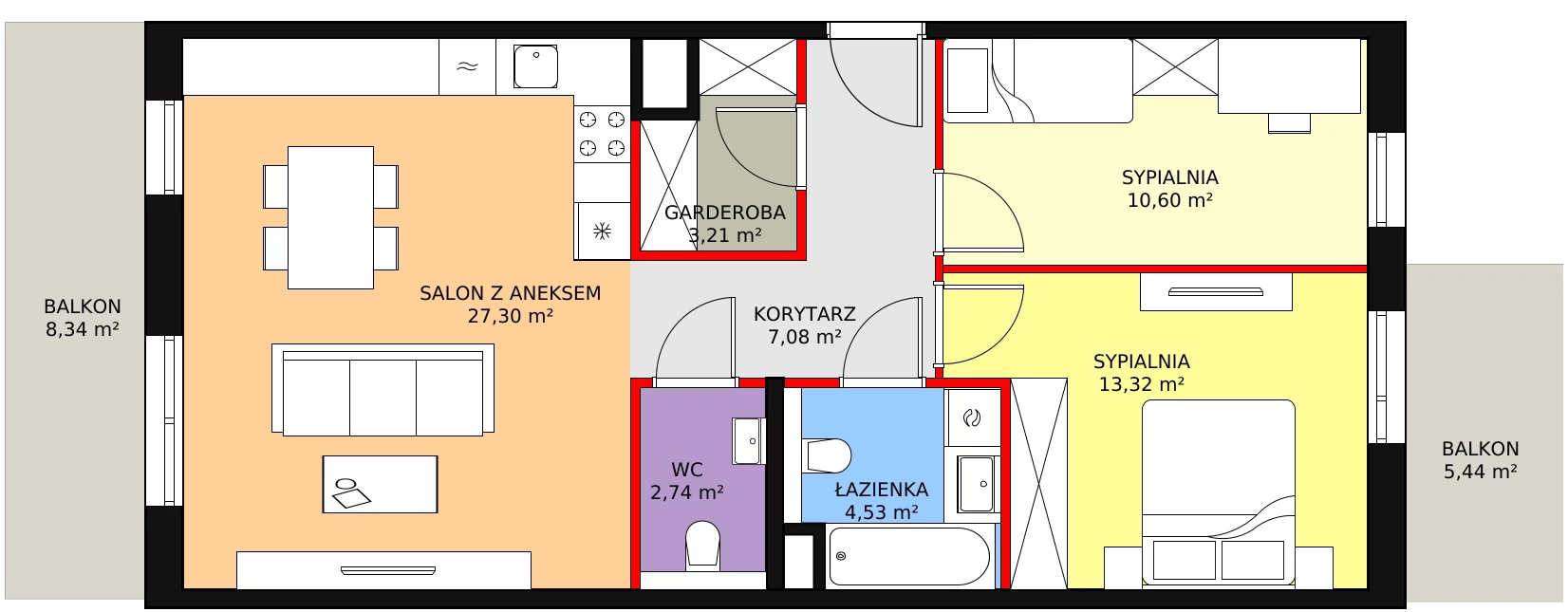 3 pokoje, mieszkanie 68,78 m², piętro 2, oferta nr 8F-2-1, Naramowice Odnova II, Poznań, Naramowice, ul. Bielicowa