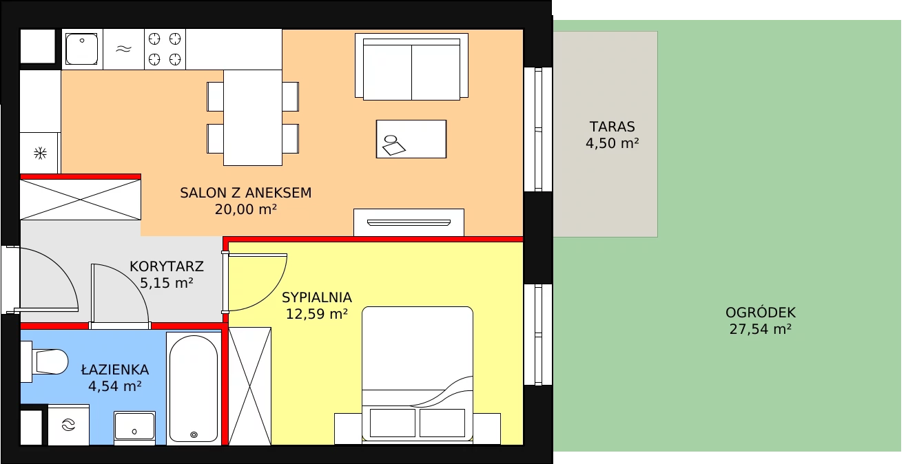 Mieszkanie 42,28 m², parter, oferta nr B6-K3-0-2, Żerniki Na Novo II, Wrocław, Żerniki, ul. Maxa Berga