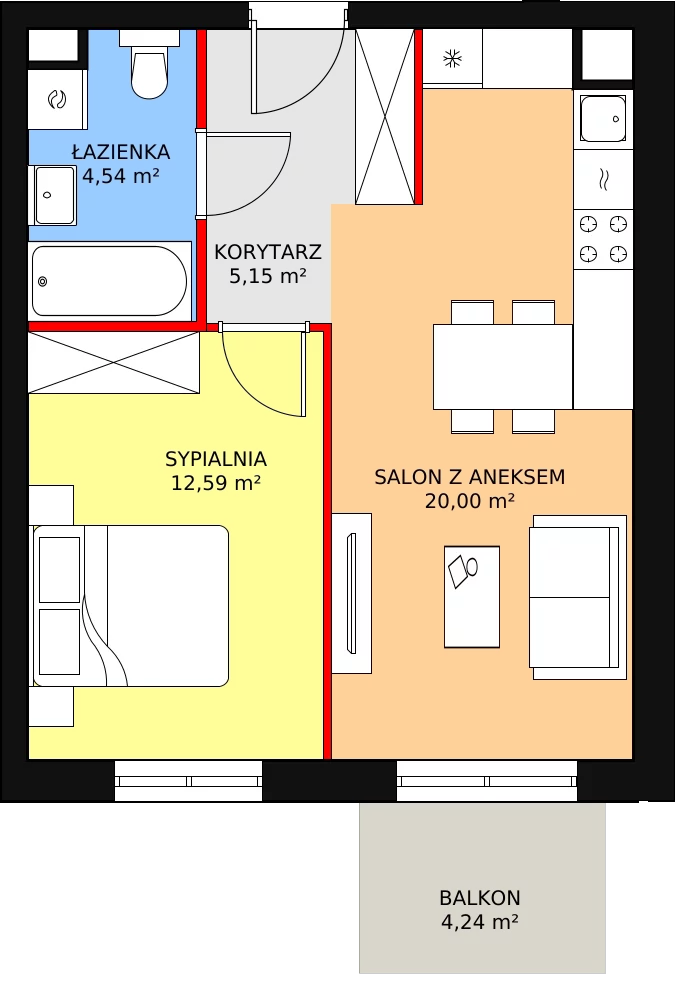 Mieszkanie 42,28 m², piętro 1, oferta nr B6-K3-1-7, Żerniki Na Novo II, Wrocław, Żerniki, ul. Maxa Berga