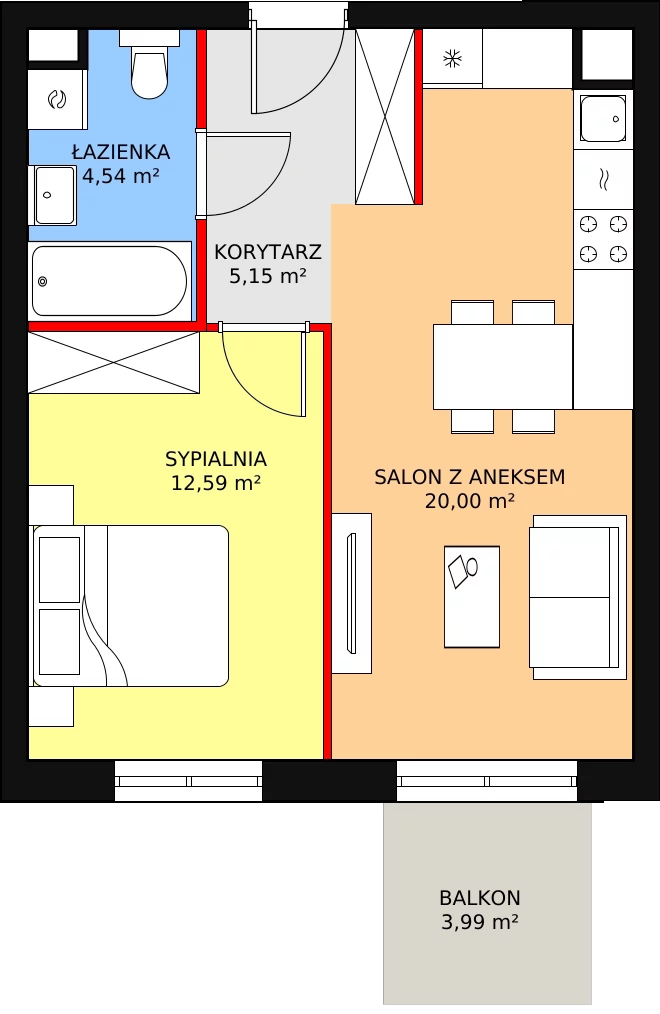 Mieszkanie 42,28 m², piętro 1, oferta nr B6-K3-1-9, Żerniki Na Novo II, Wrocław, Żerniki, ul. Maxa Berga