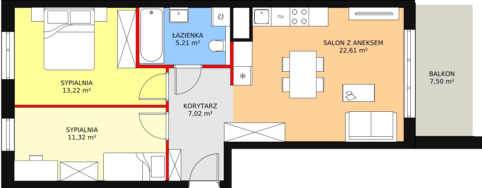 3 pokoje, mieszkanie 59,38 m², piętro 2, oferta nr B6-K2-2-7, Żerniki Na Novo II, Wrocław, Żerniki, ul. Maxa Berga