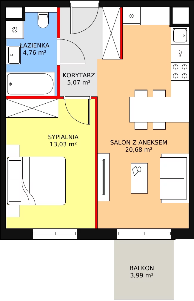 Mieszkanie 43,54 m², piętro 2, oferta nr B6-K3-2-14, Żerniki Na Novo II, Wrocław, Żerniki, ul. Maxa Berga