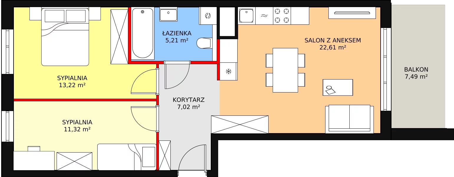 3 pokoje, mieszkanie 59,38 m², piętro 3, oferta nr B6-K2-3-15, Żerniki Na Novo II, Wrocław, Żerniki, ul. Maxa Berga