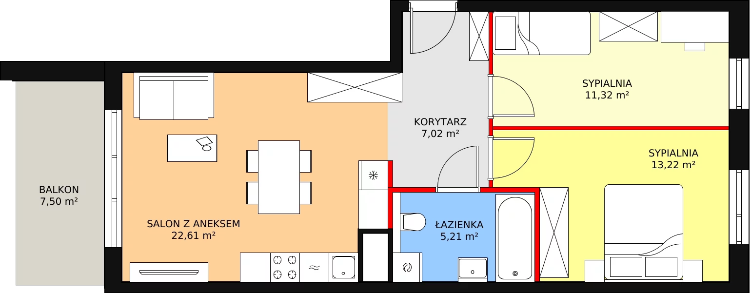 3 pokoje, mieszkanie 59,38 m², piętro 4, oferta nr B6-K2-4-23, Żerniki Na Novo II, Wrocław, Żerniki, ul. Maxa Berga