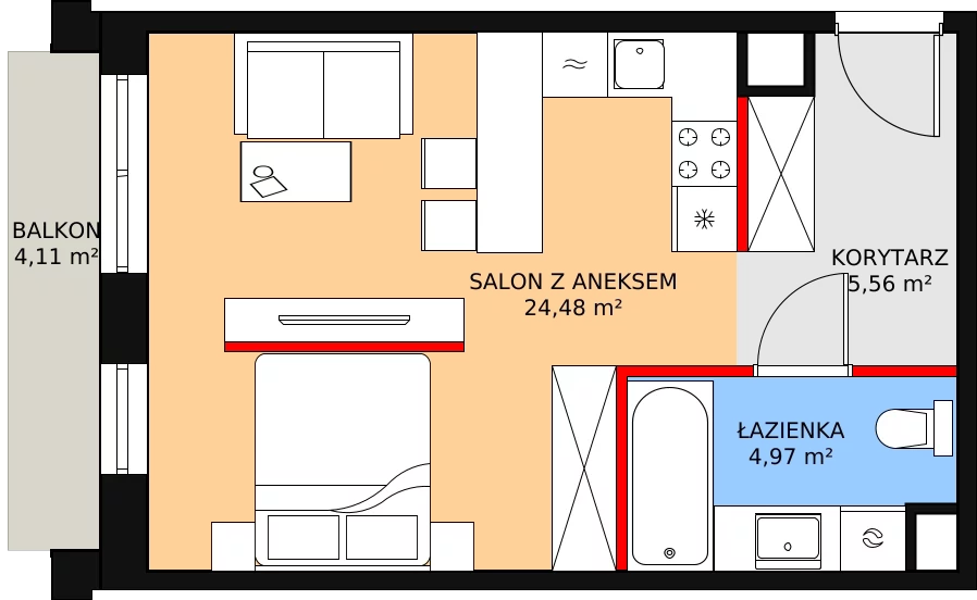 Mieszkanie 35,01 m², piętro 4, oferta nr B6-K2-4-28, Żerniki Na Novo II, Wrocław, Żerniki, ul. Maxa Berga