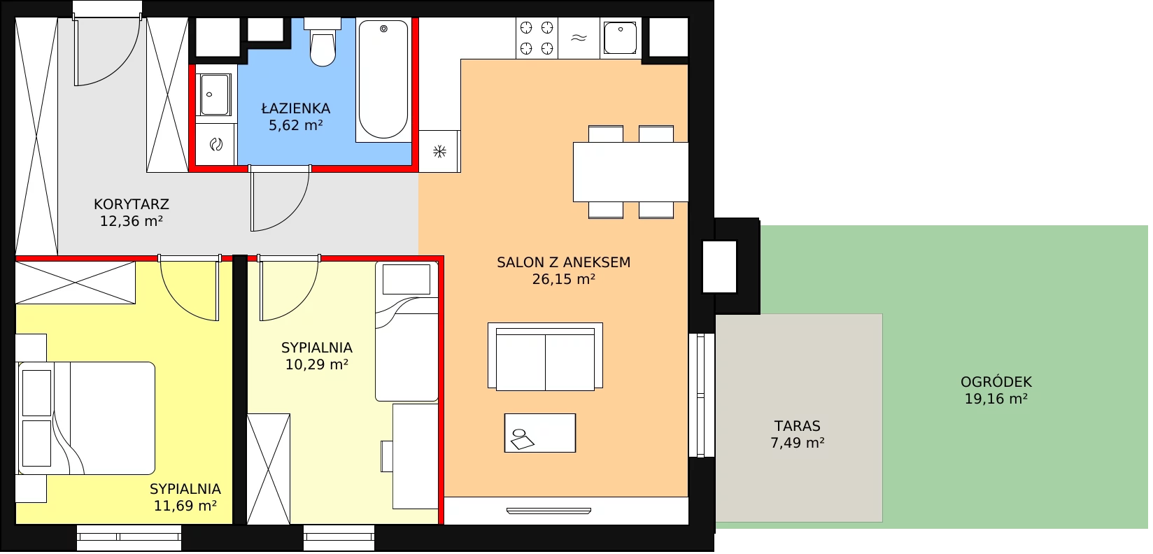 3 pokoje, mieszkanie 65,71 m², piętro 5, oferta nr B6-K1-5-40, Żerniki Na Novo II, Wrocław, Żerniki, ul. Maxa Berga