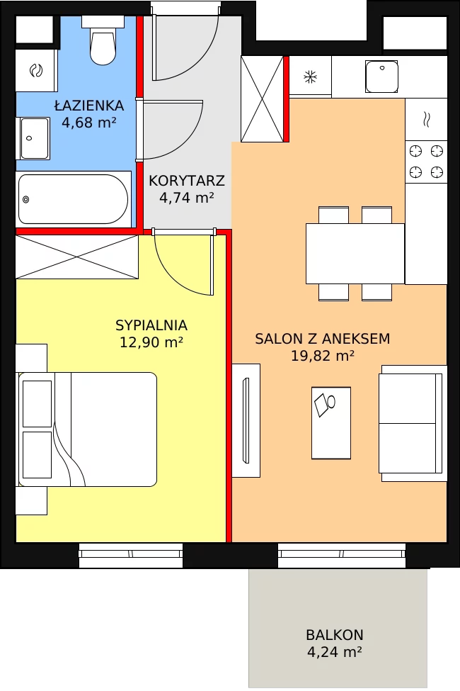 Mieszkanie 42,14 m², piętro 5, oferta nr B6-K3-5-27, Żerniki Na Novo II, Wrocław, Żerniki, ul. Maxa Berga