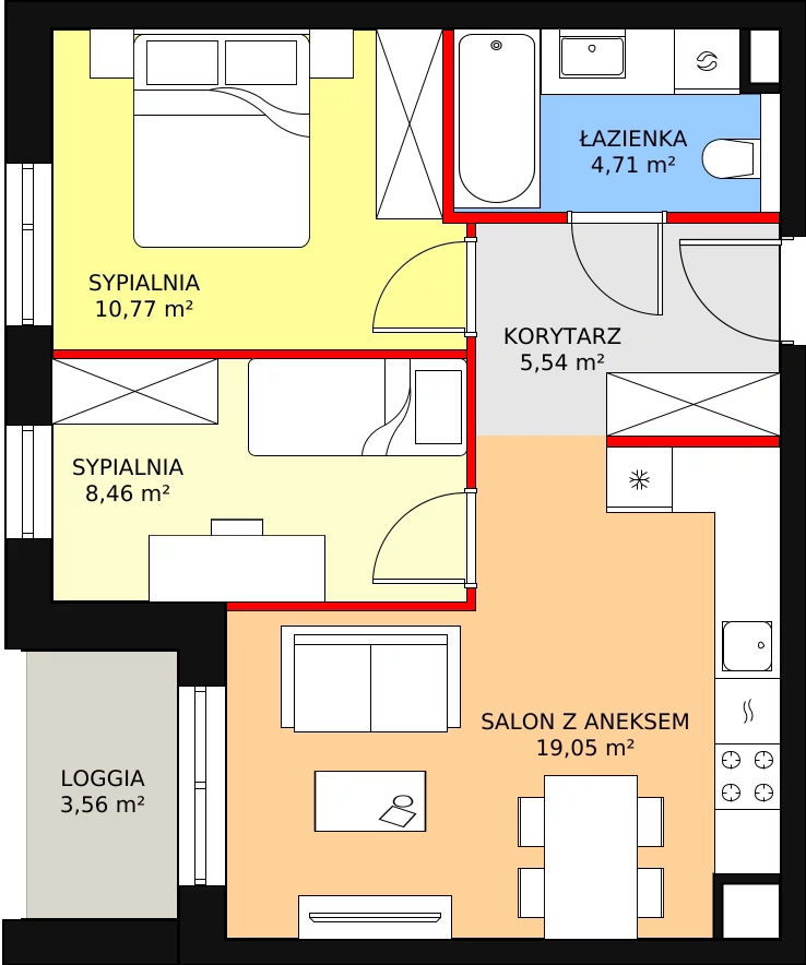 Mieszkanie 48,53 m², piętro 1, oferta nr B7A-K1-1-13, Żerniki Na Novo II, Wrocław, Żerniki, ul. Maxa Berga