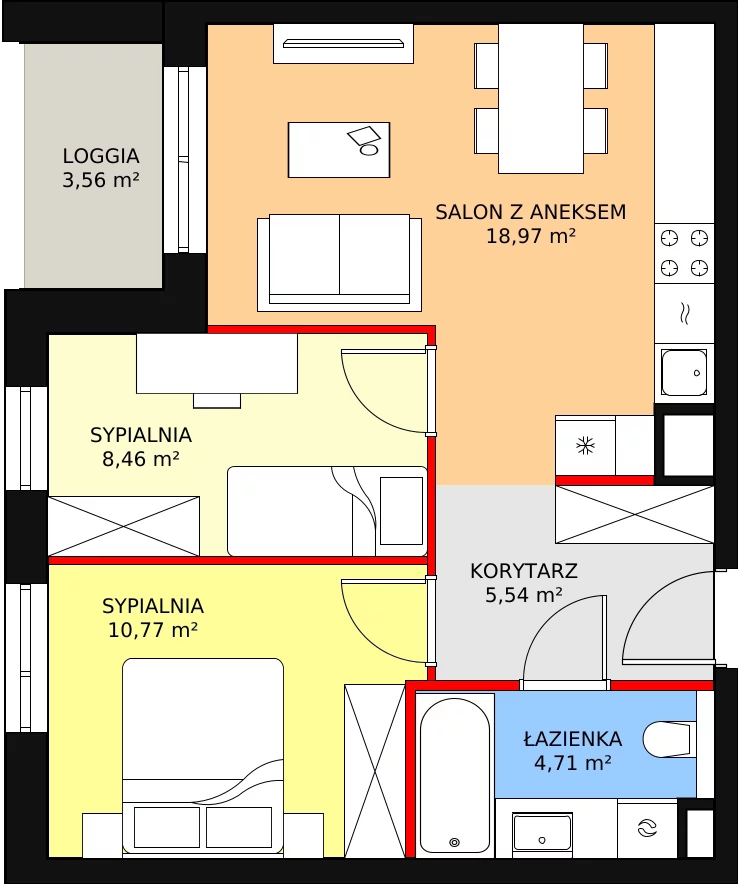 Mieszkanie 48,45 m², piętro 1, oferta nr B7A-K1-1-3, Żerniki Na Novo II, Wrocław, Żerniki, ul. Maxa Berga