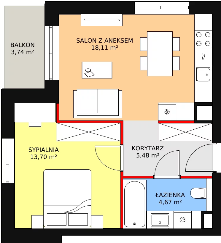 Mieszkanie 41,96 m², piętro 1, oferta nr B7A-K1-1-4, Żerniki Na Novo II, Wrocław, Żerniki, ul. Maxa Berga