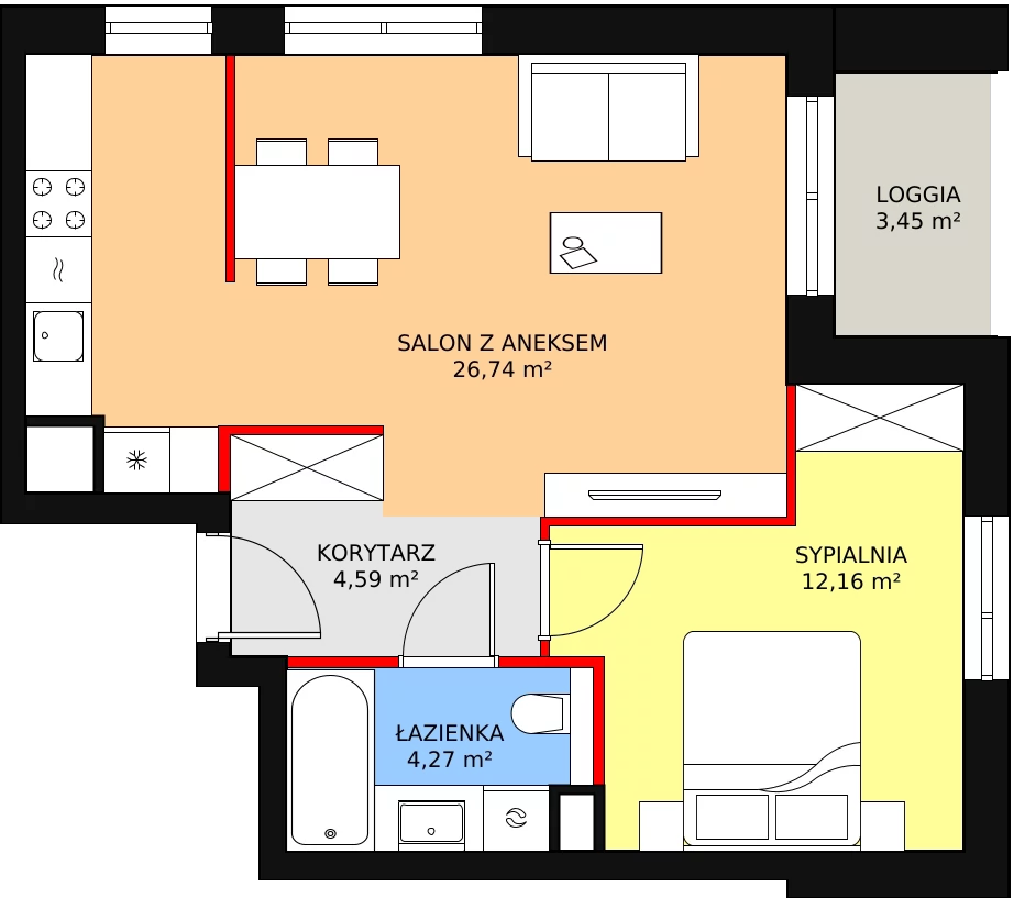 Mieszkanie 47,76 m², piętro 2, oferta nr B7A-K1-2-17, Żerniki Na Novo II, Wrocław, Żerniki, ul. Maxa Berga