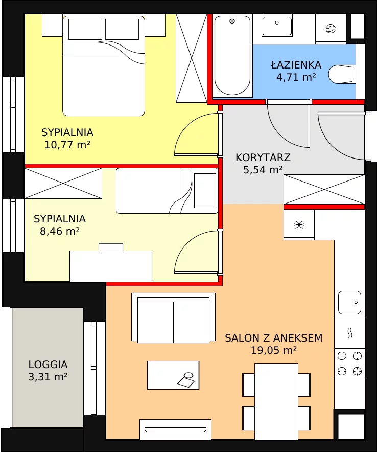 Mieszkanie 48,53 m², piętro 2, oferta nr B7A-K1-2-25, Żerniki Na Novo II, Wrocław, Żerniki, ul. Maxa Berga