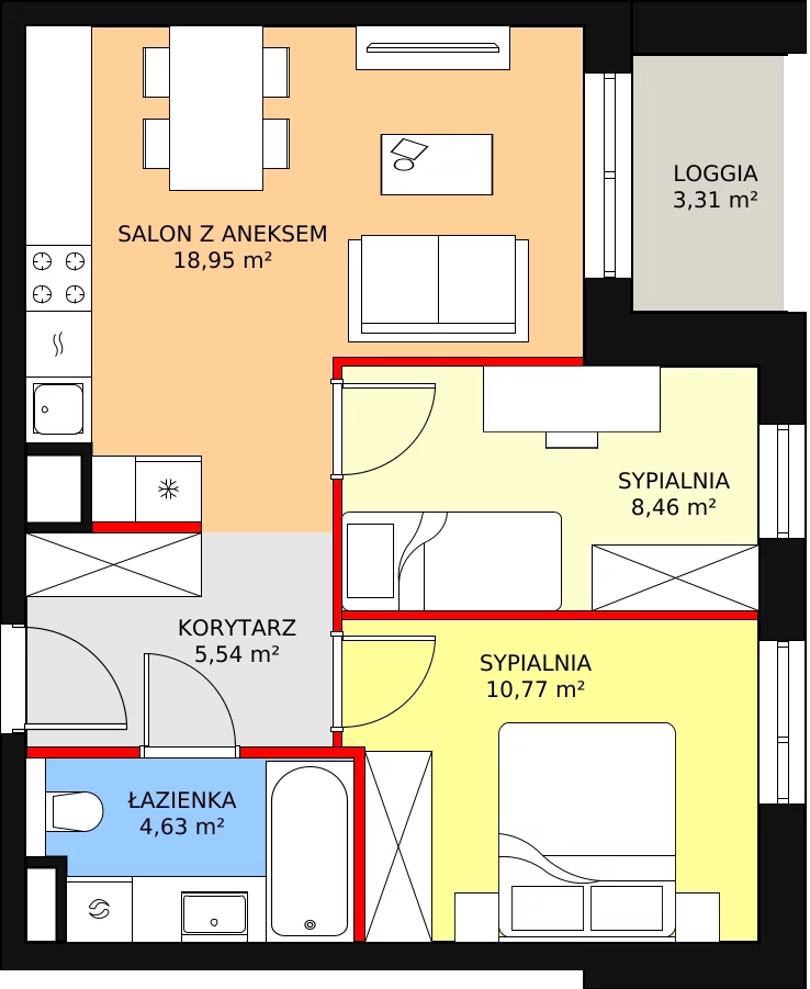 Mieszkanie 48,35 m², piętro 3, oferta nr B7A-K1-3-30, Żerniki Na Novo II, Wrocław, Żerniki, ul. Maxa Berga