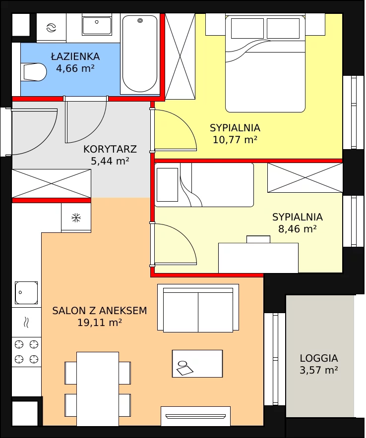 Mieszkanie 48,44 m², piętro 3, oferta nr B7A-K1-3-33, Żerniki Na Novo II, Wrocław, Żerniki, ul. Maxa Berga