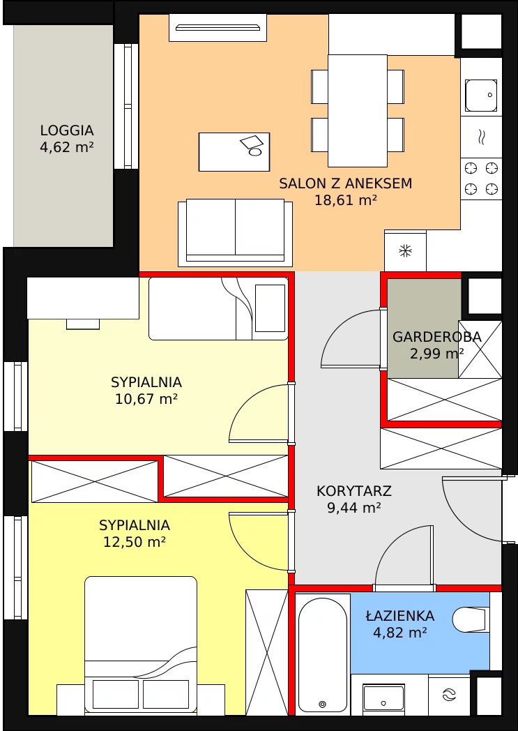 3 pokoje, mieszkanie 59,03 m², piętro 4, oferta nr B7A-K1-4-39, Żerniki Na Novo II, Wrocław, Żerniki, ul. Maxa Berga