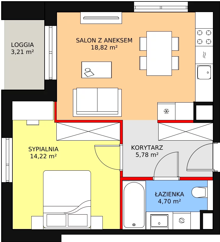 Mieszkanie 43,52 m², piętro 4, oferta nr B7A-K1-4-41, Żerniki Na Novo II, Wrocław, Żerniki, ul. Maxa Berga