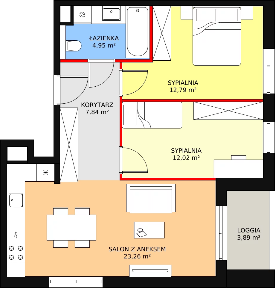 3 pokoje, mieszkanie 60,86 m², piętro 4, oferta nr B7A-K1-4-48, Żerniki Na Novo II, Wrocław, Żerniki, ul. Maxa Berga