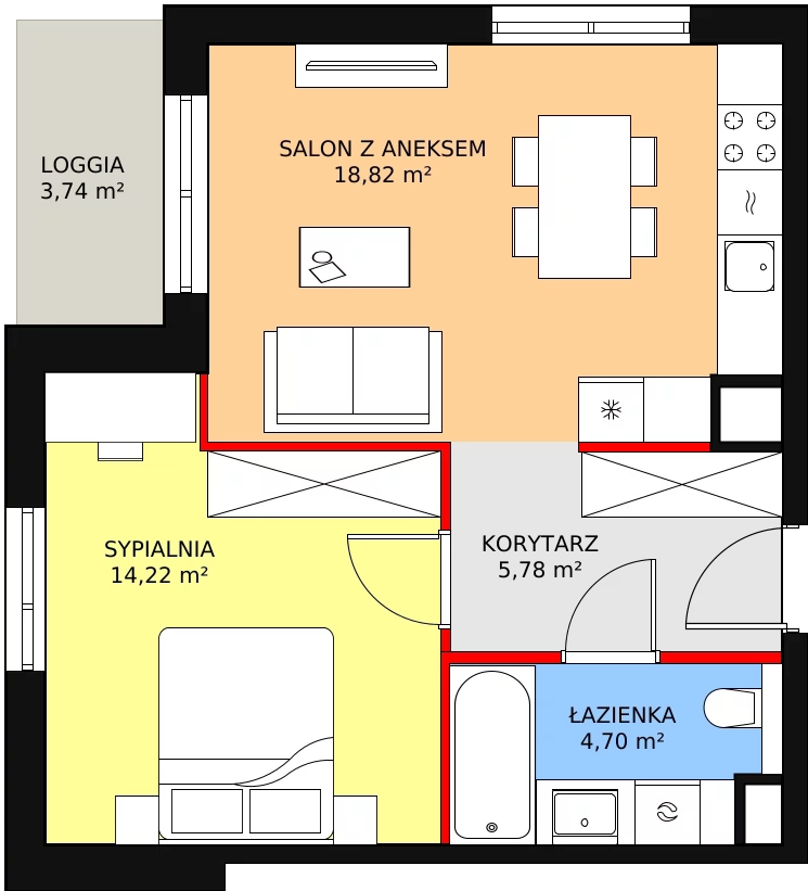 Mieszkanie 43,52 m², piętro 5, oferta nr B7A-K1-5-54, Żerniki Na Novo II, Wrocław, Żerniki, ul. Maxa Berga