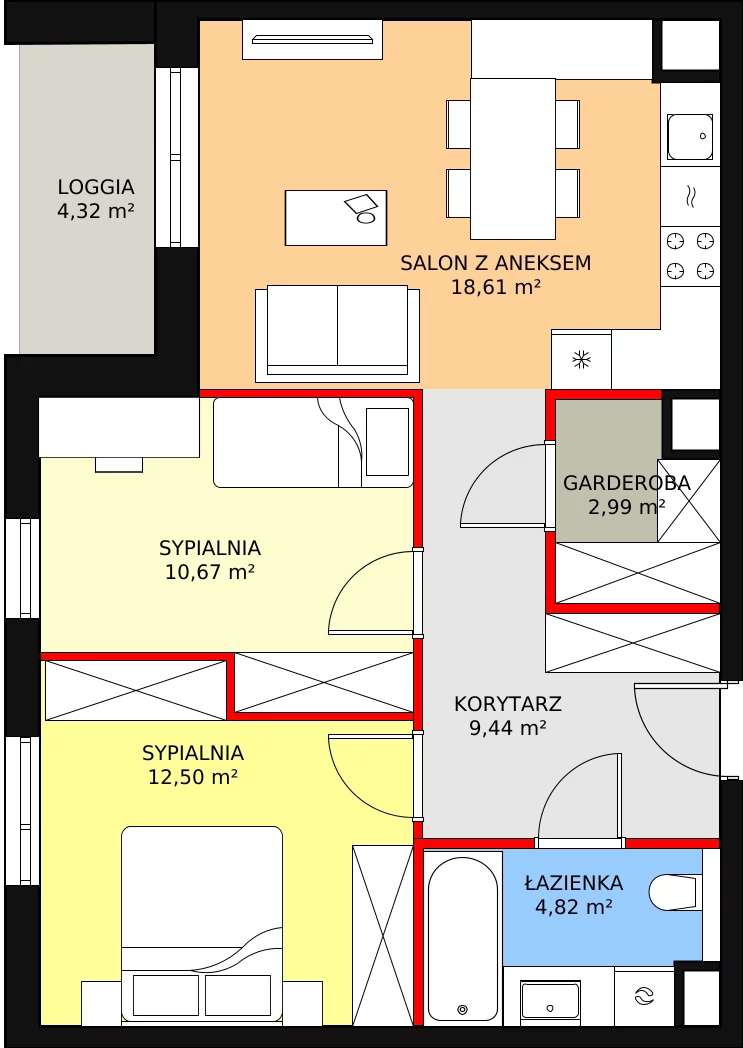 3 pokoje, mieszkanie 59,03 m², piętro 6, oferta nr B7A-K1-6-65, Żerniki Na Novo II, Wrocław, Żerniki, ul. Maxa Berga