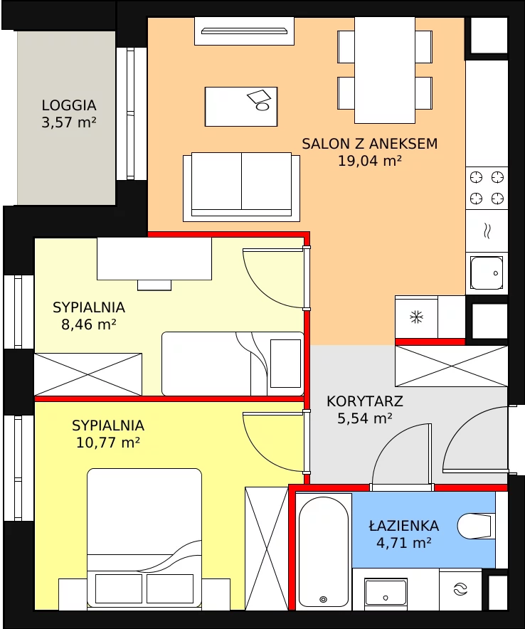 Mieszkanie 48,52 m², piętro 1, oferta nr B7B-K1-1-4, Żerniki Na Novo II, Wrocław, Żerniki, ul. Maxa Berga