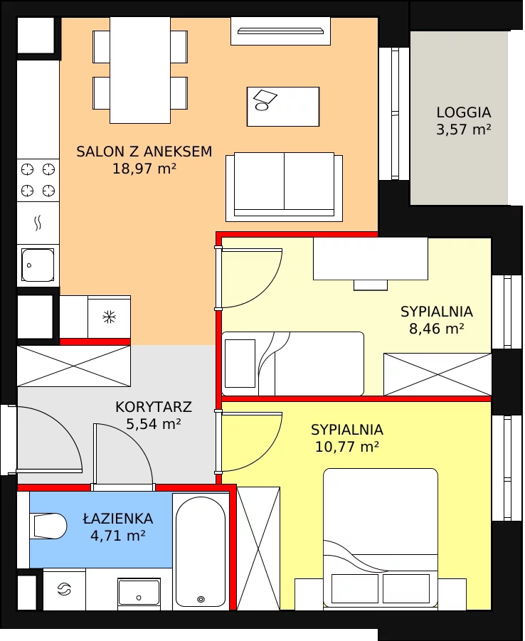 Mieszkanie 48,45 m², piętro 1, oferta nr B7B-K1-1-7, Żerniki Na Novo II, Wrocław, Żerniki, ul. Maxa Berga