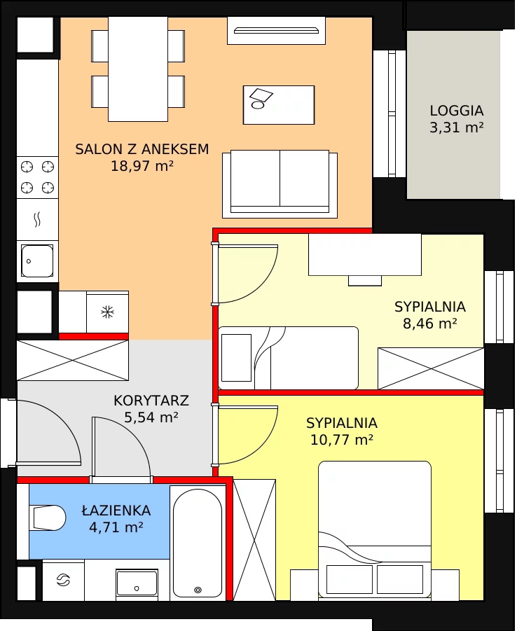 Mieszkanie 48,45 m², piętro 2, oferta nr B7B-K1-2-19, Żerniki Na Novo II, Wrocław, Żerniki, ul. Maxa Berga