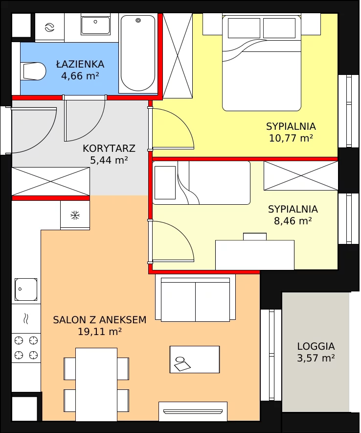 Mieszkanie 48,44 m², piętro 3, oferta nr B7B-K1-3-34, Żerniki Na Novo II, Wrocław, Żerniki, ul. Maxa Berga