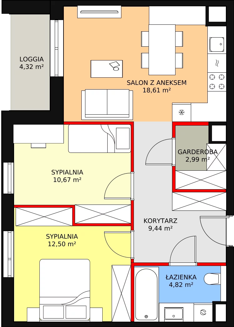 3 pokoje, mieszkanie 59,03 m², piętro 4, oferta nr B7B-K1-4-40, Żerniki Na Novo II, Wrocław, Żerniki, ul. Maxa Berga