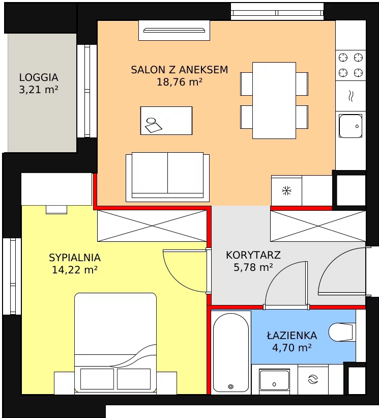 Mieszkanie 43,46 m², piętro 4, oferta nr B7B-K1-4-42, Żerniki Na Novo II, Wrocław, Żerniki, ul. Maxa Berga