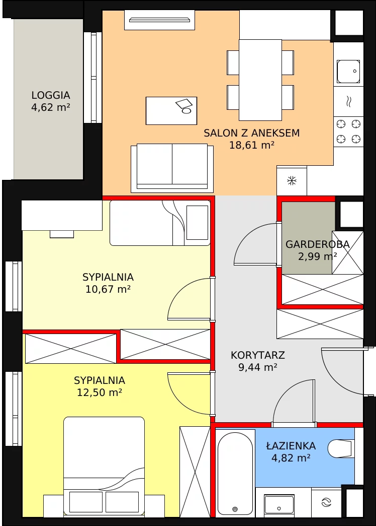 3 pokoje, mieszkanie 59,03 m², piętro 5, oferta nr B7B-K1-5-53, Żerniki Na Novo II, Wrocław, Żerniki, ul. Maxa Berga