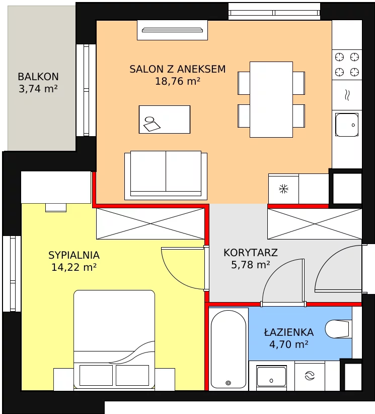 Mieszkanie 43,46 m², piętro 5, oferta nr B7B-K1-5-55, Żerniki Na Novo II, Wrocław, Żerniki, ul. Maxa Berga