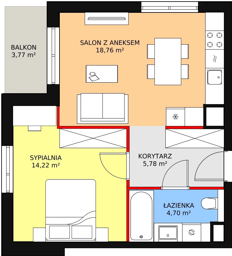 Mieszkanie 43,46 m², piętro 6, oferta nr B7B-K1-6-68, Żerniki Na Novo II, Wrocław, Żerniki, ul. Maxa Berga